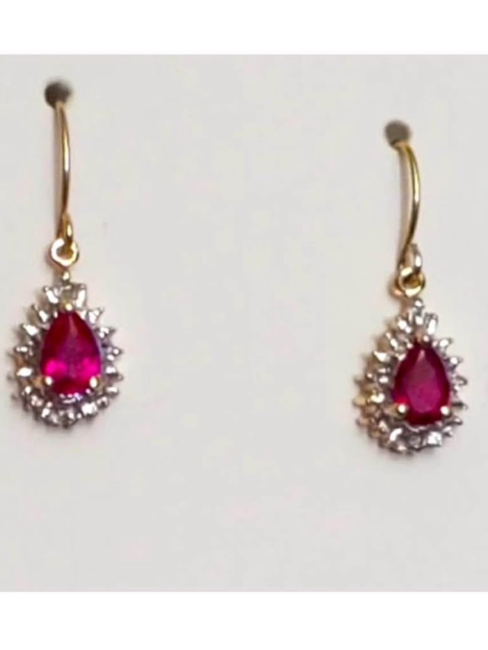 10K Solid Gold diamond & pink topaz earrings dangle long 10K gold earrings